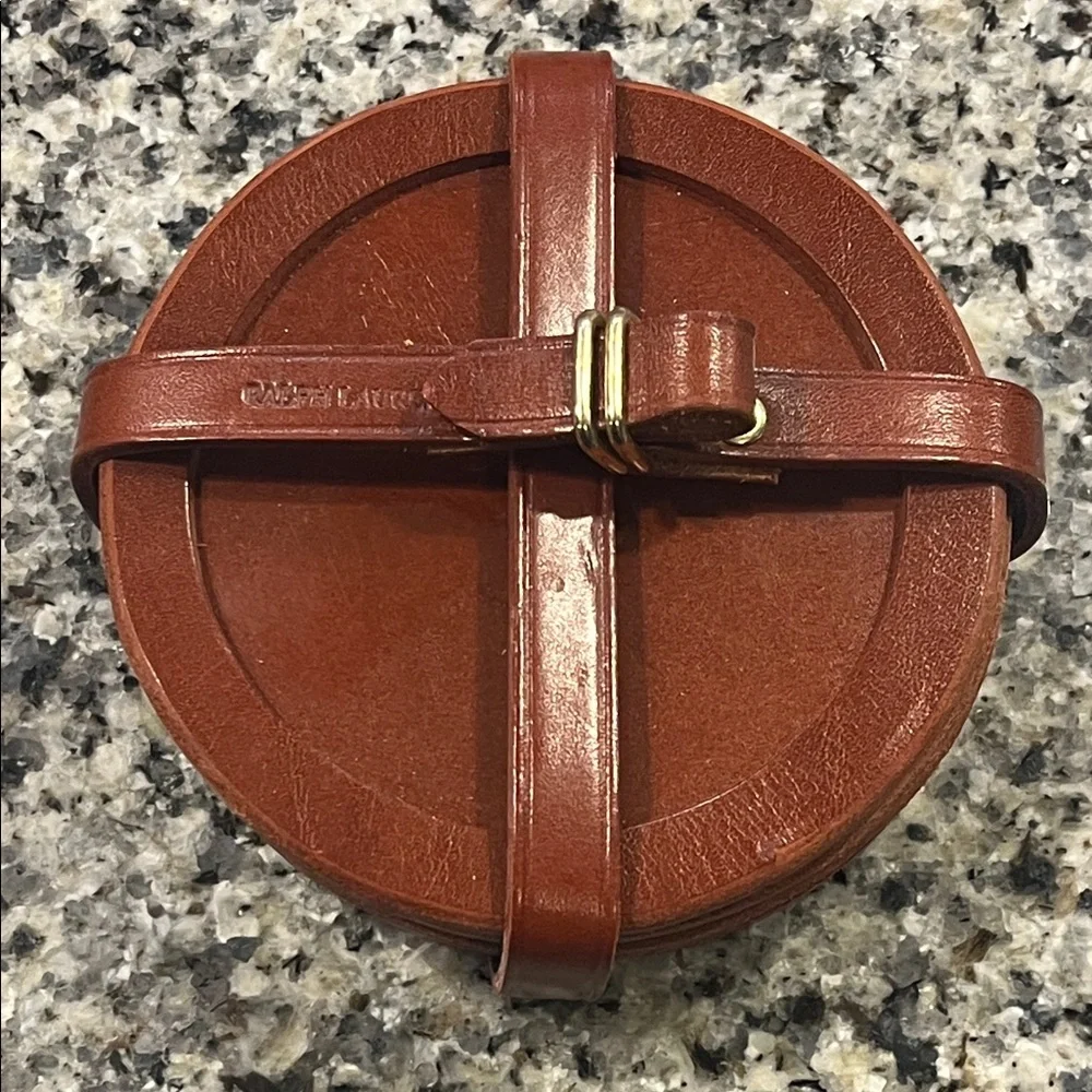 Ralph Lauren Leather Coaster Set of 4 brown Vintage